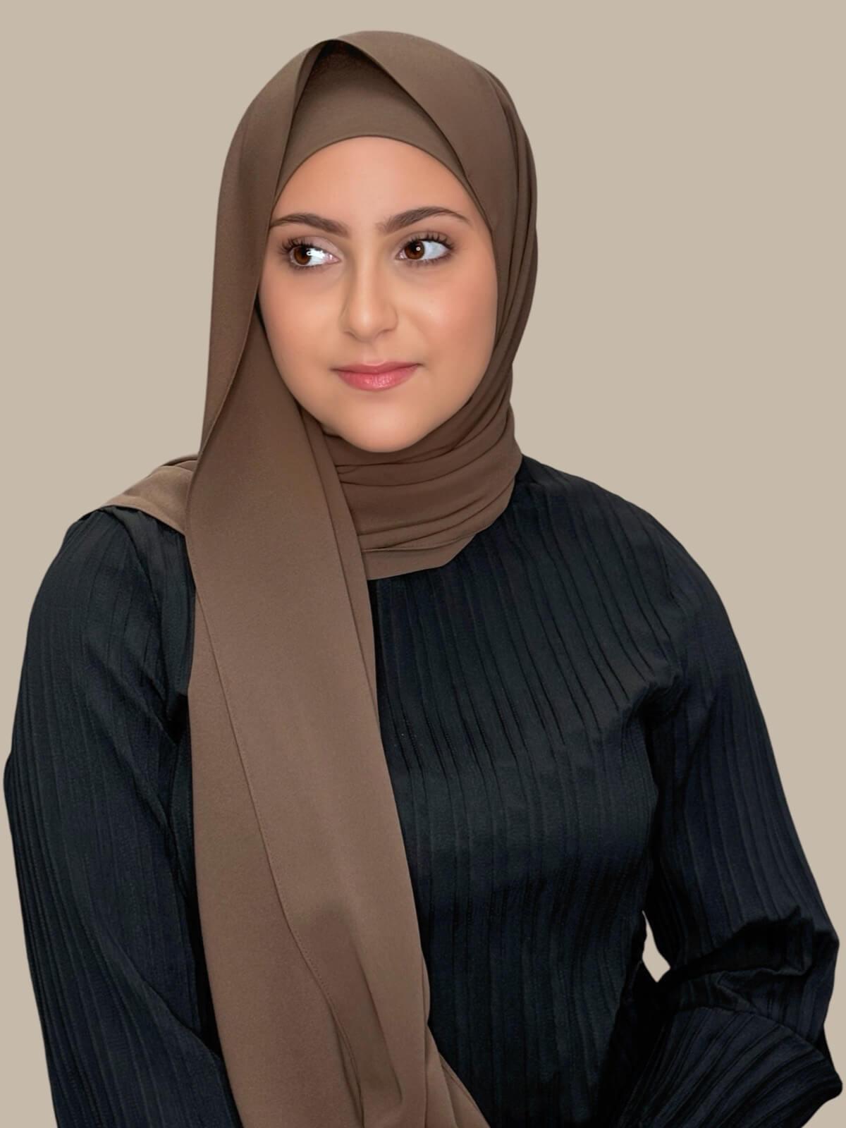 Modish Girl Matching Chiffon Hijab Set-Swiss Brown