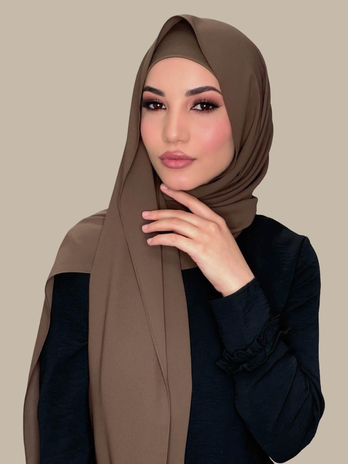 Matching Chiffon Hijab Set-Swiss Brown