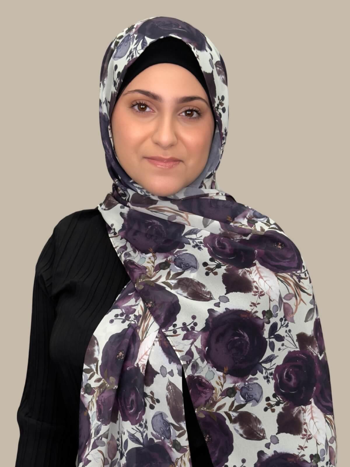 Modish Girl Printed Chiffon Hijab-Plum Orchid