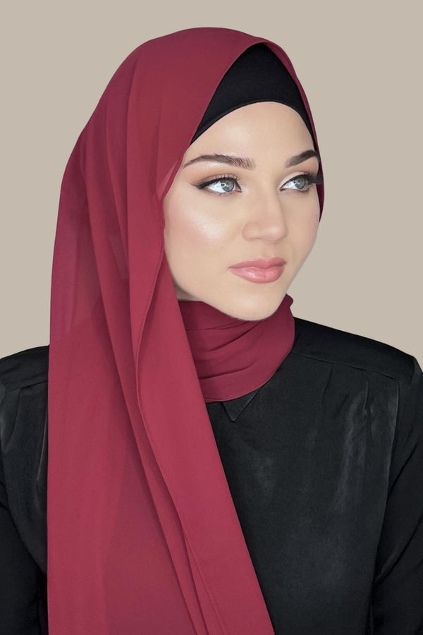 Luxury Chiffon Hijab-Berry Red