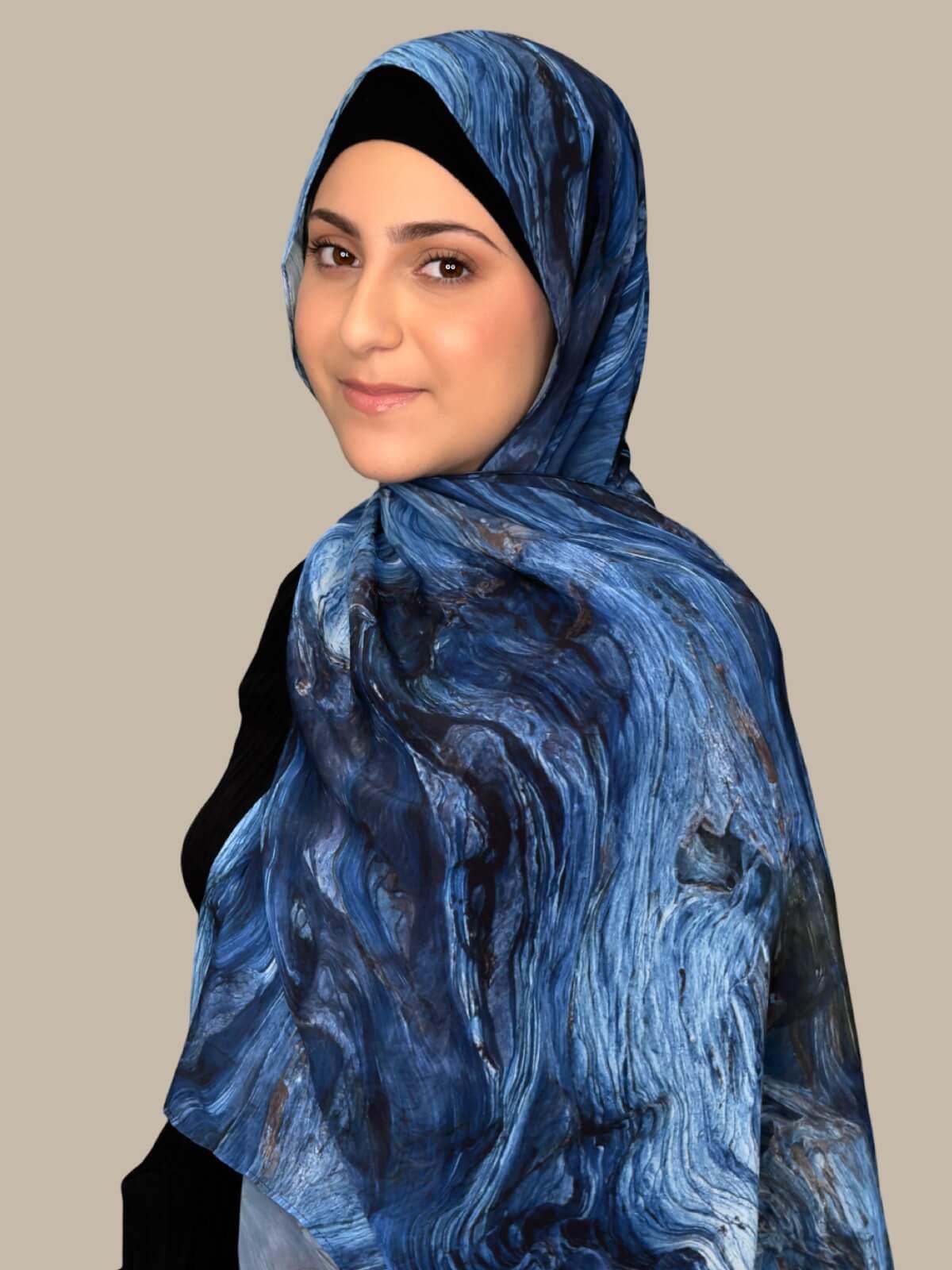 Modish Girl Printed Chiffon Hijab-Ocean Mist