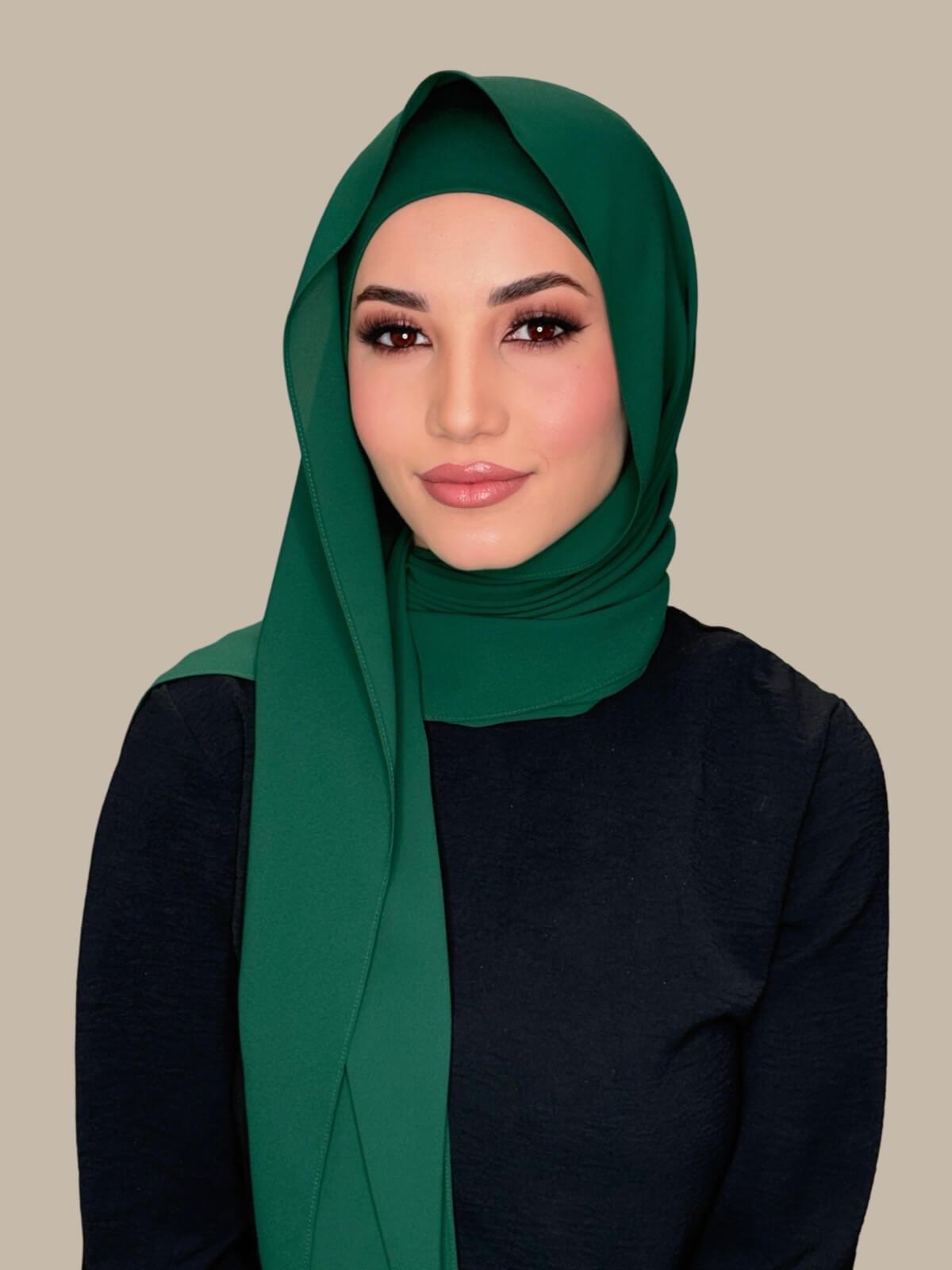 Matching Chiffon Hijab Set-Deep Green