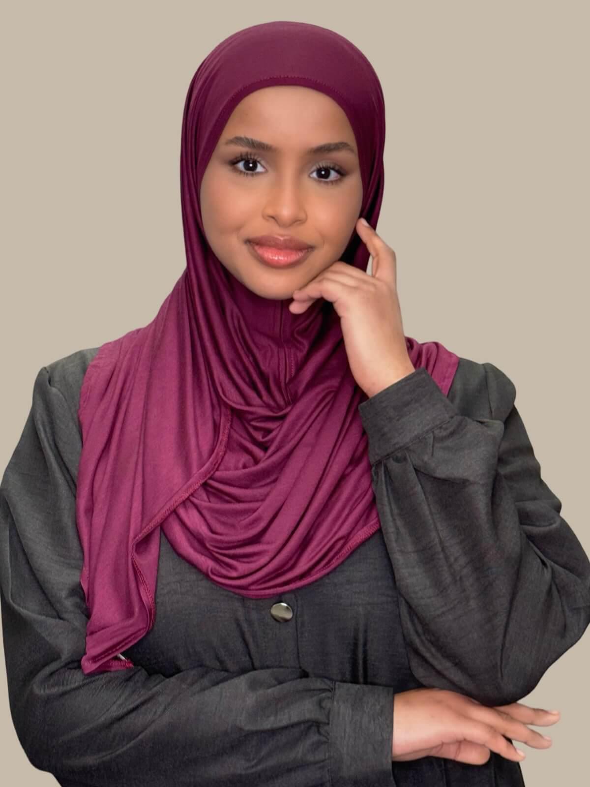 Pre-Sewn Jersey Hijab-Wine