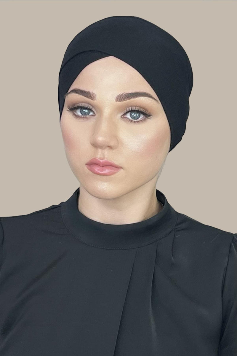 Premium Jersey Cross Front Underscarf-Black