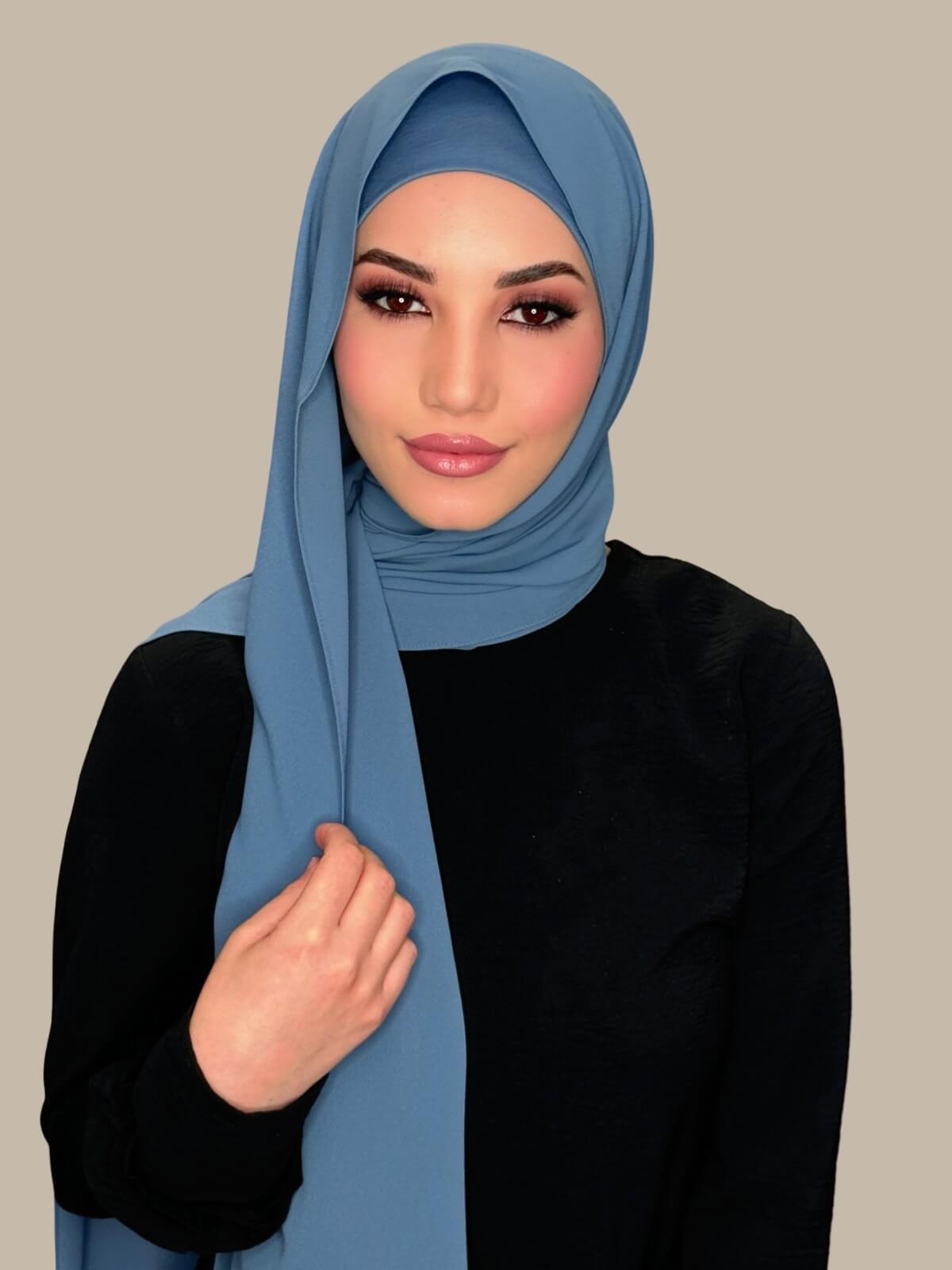 Matching Chiffon Hijab Set-Cool Blue
