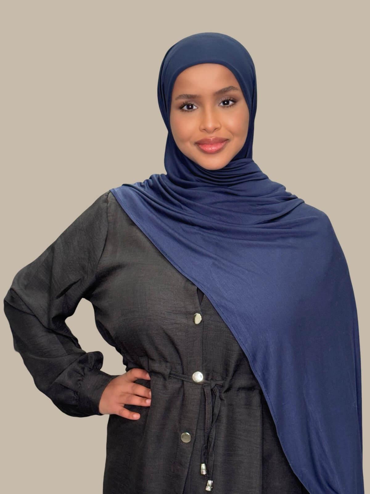 Pre-Sewn Jersey Hijab-Navy