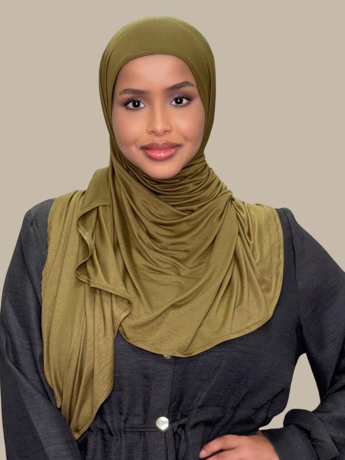 Pre-Sewn Jersey Hijab-Olive Green
