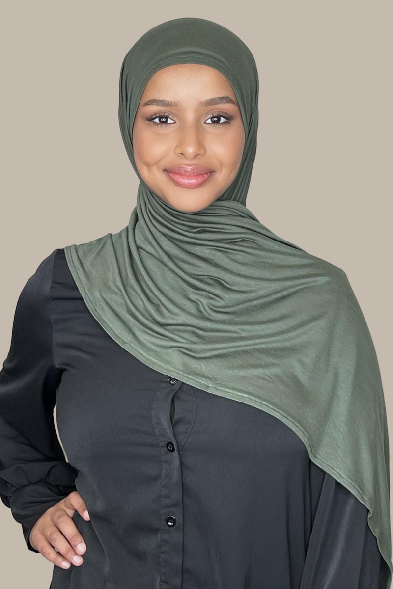 Instant Premium Jersey Hijab-Army Green