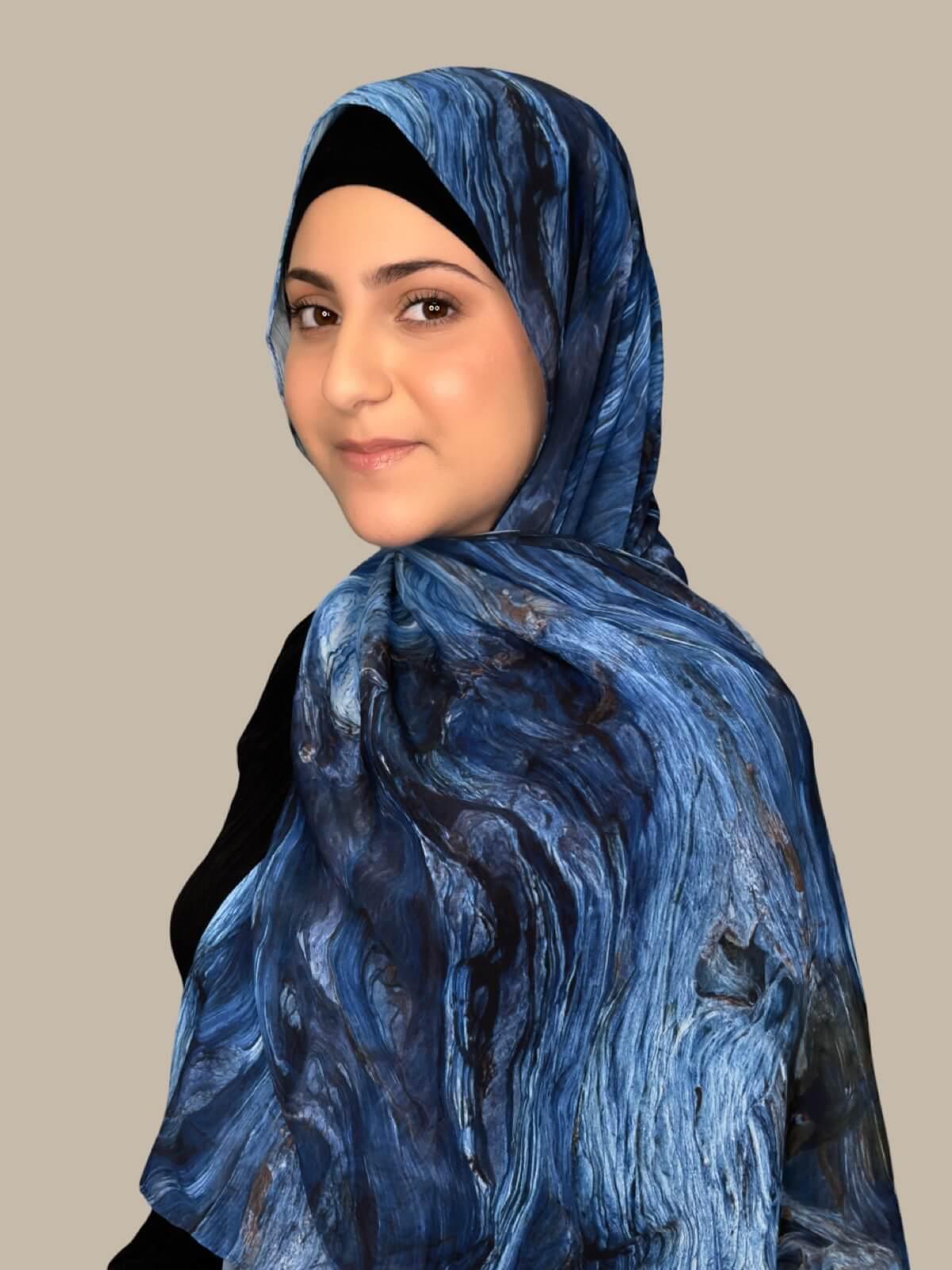 Modish Girl Printed Chiffon Hijab-Ocean Mist