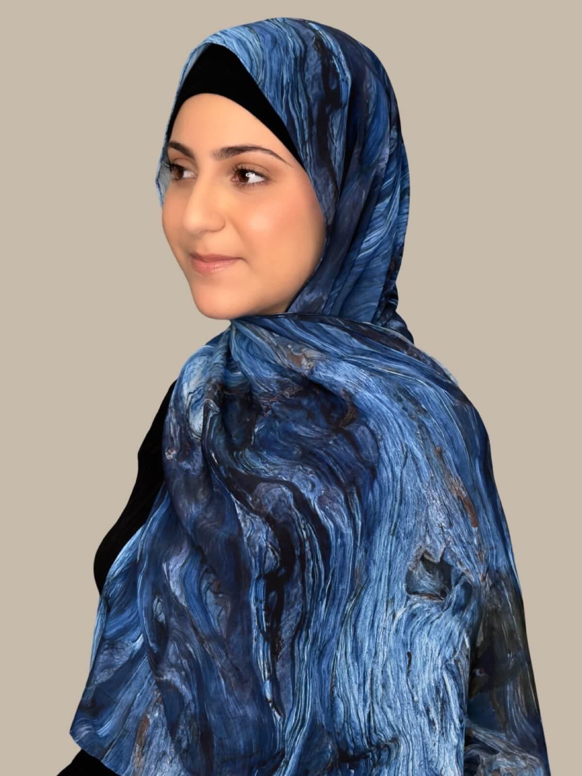 Modish Girl Printed Chiffon Hijab-Ocean Mist