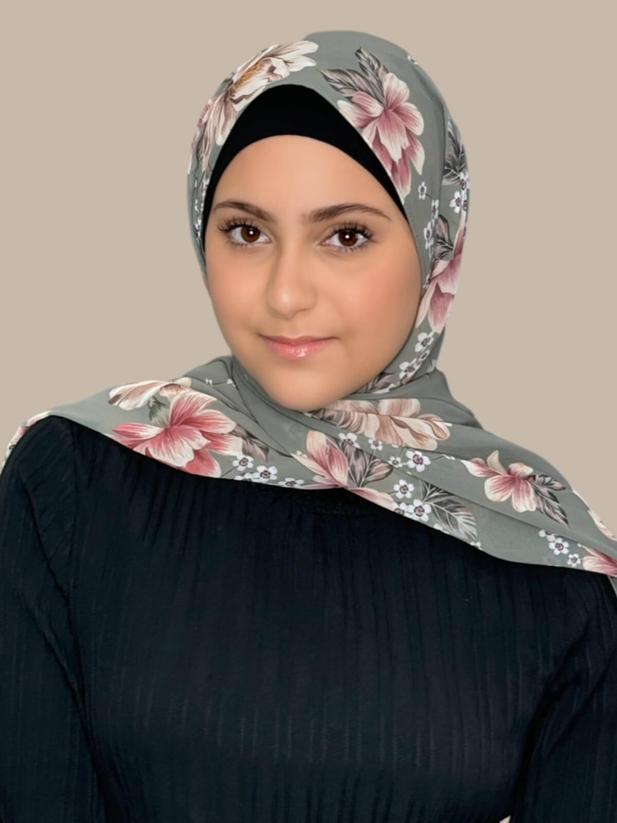 Modish Girl Printed Chiffon Hijab-Vintage Peony