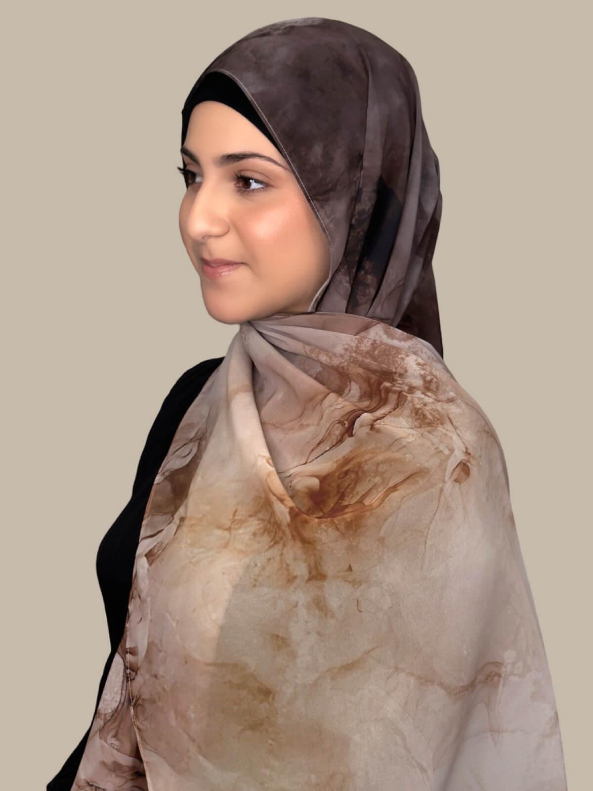 Modish Girl Printed Chiffon Hijab- Desert Dust