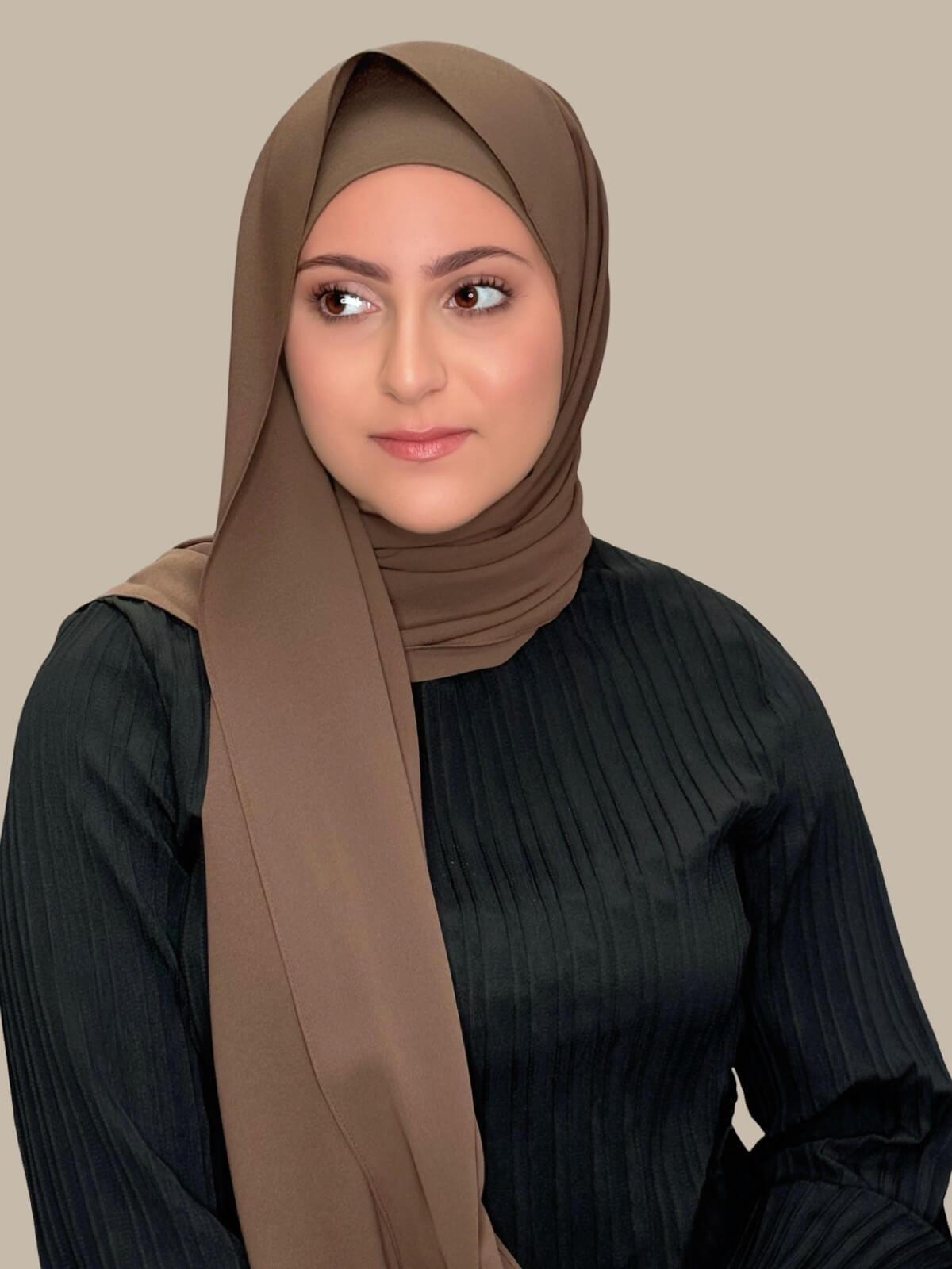 Modish Girl Matching Chiffon Hijab Set-Swiss Brown