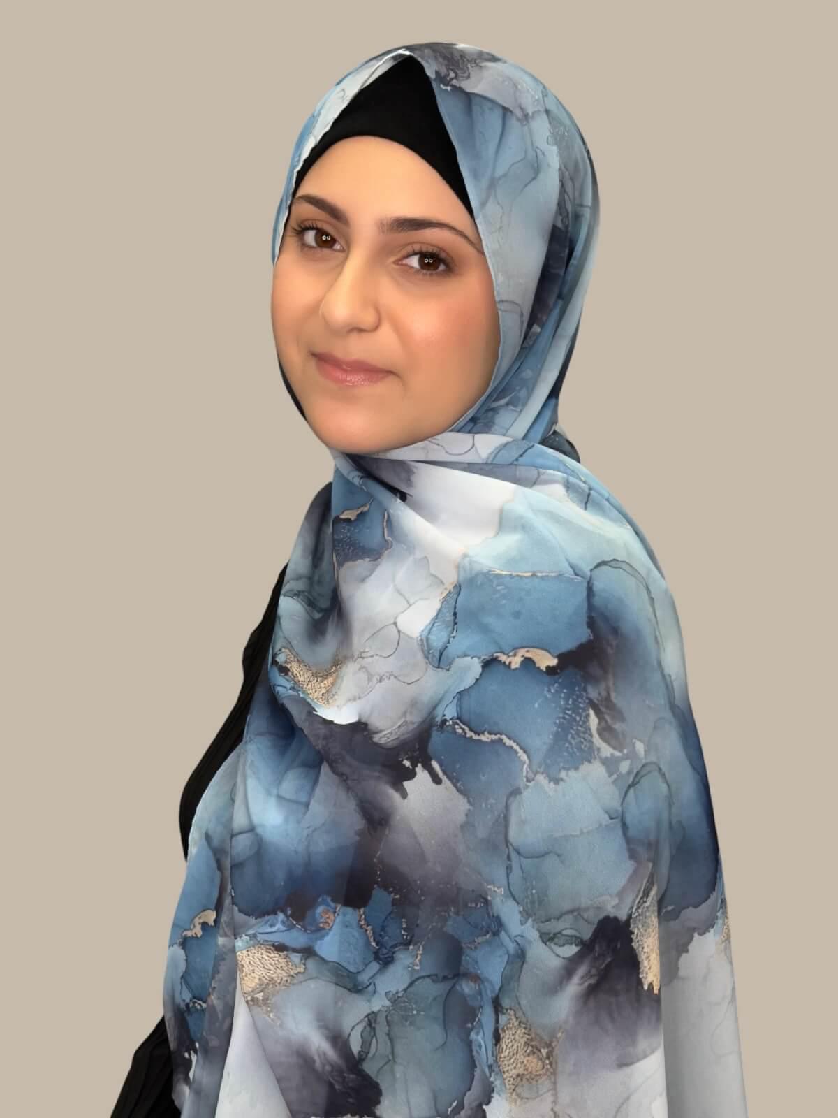 Modish Girl Printed Chiffon Hijab- Arctic Mist