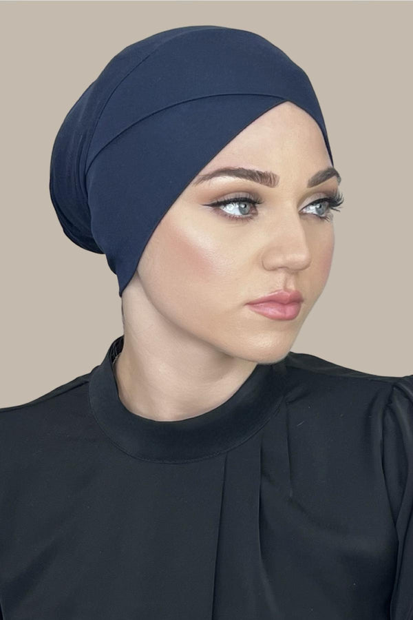 Premium Jersey Cross Front Underscarf-Navy