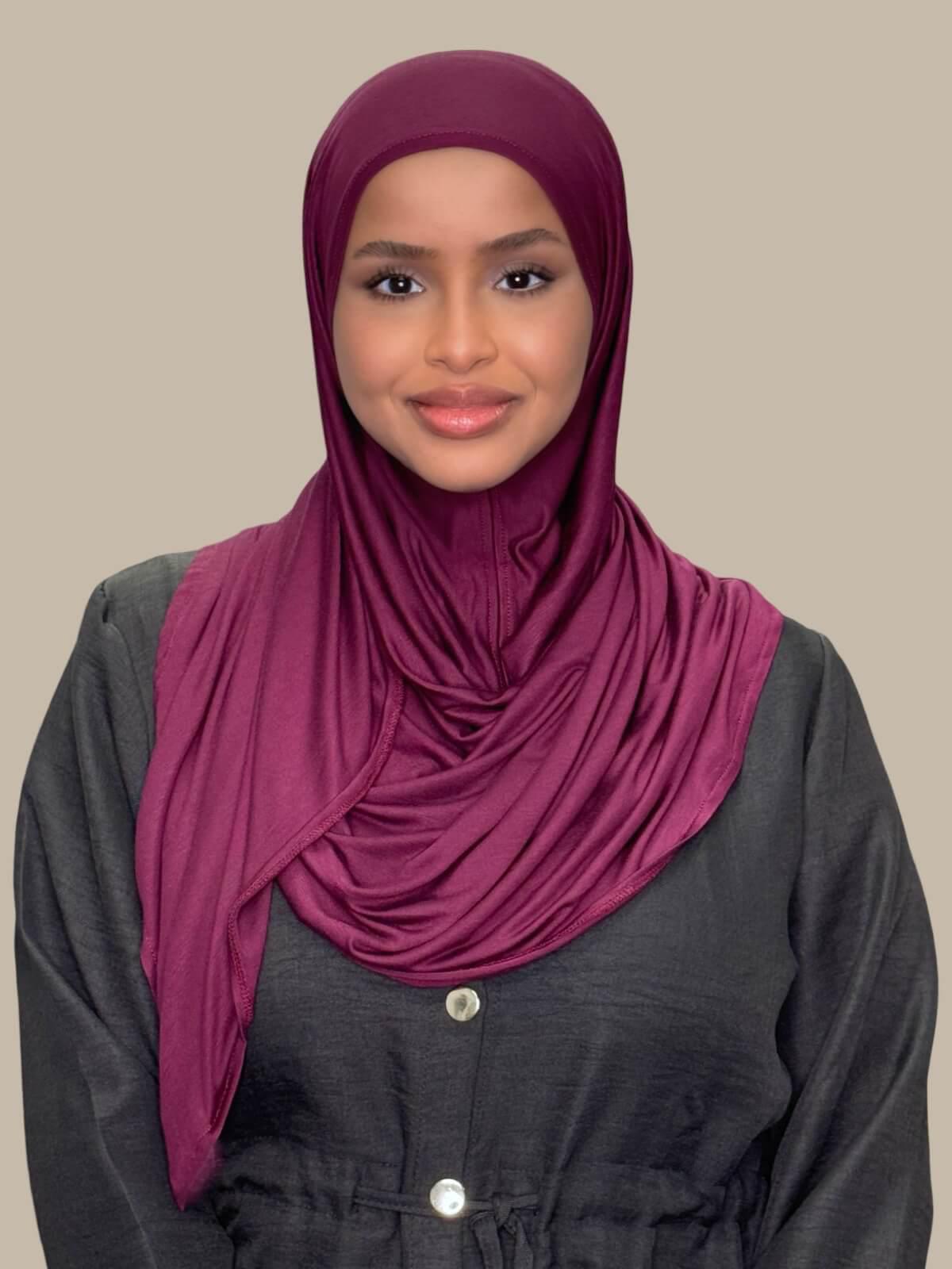 Pre-Sewn Jersey Hijab-Wine