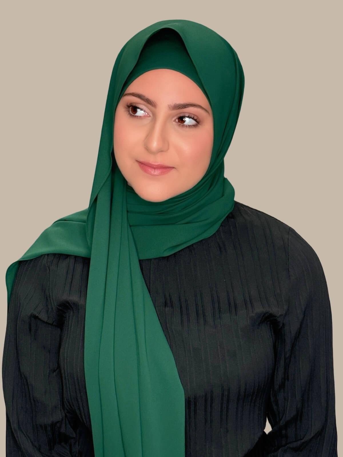 Modish Girl Matching Chiffon Hijab Set-Deep Green