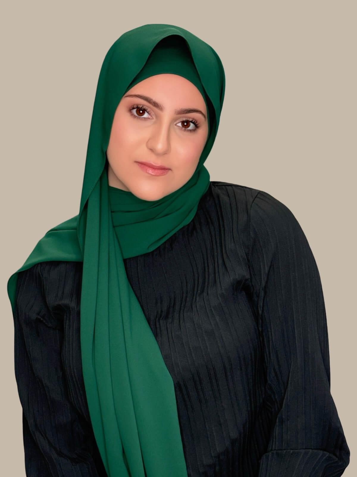 Modish Girl Matching Chiffon Hijab Set-Deep Green