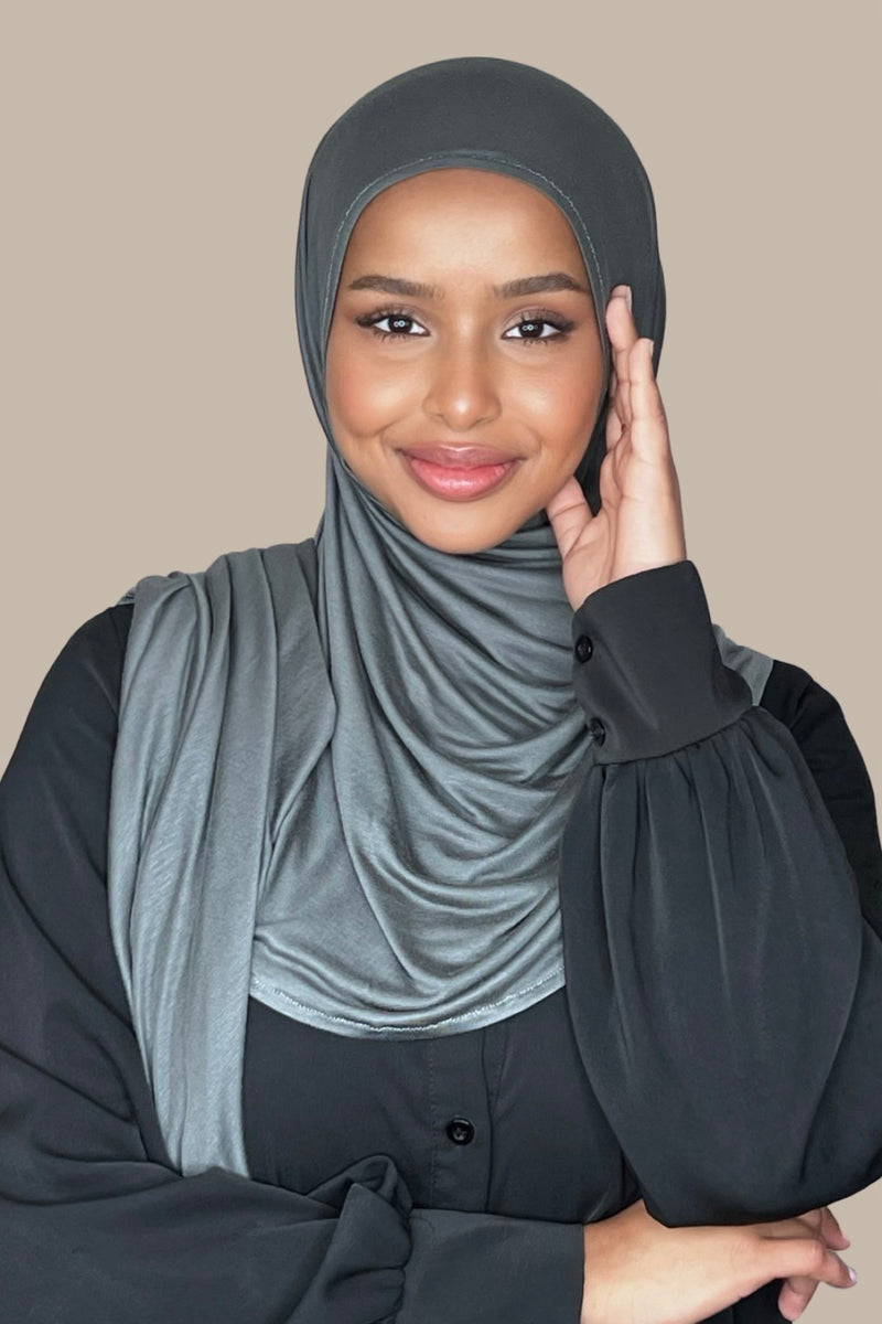 Pre-Sewn Jersey Hijab-Pebble Grey