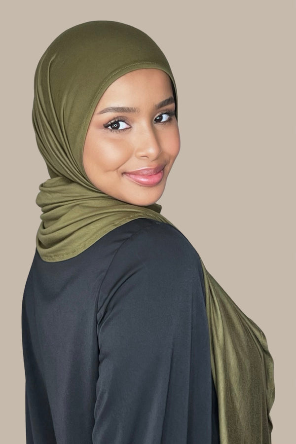 Pre-Sewn Jersey Hijab-Olive Green