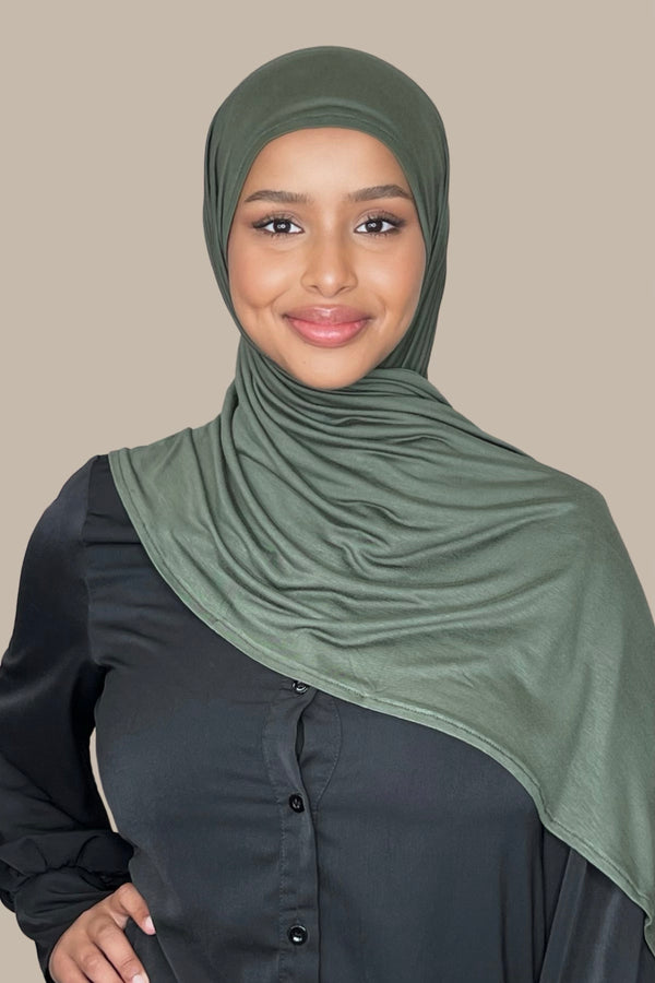 Pre-Sewn Jersey Hijab-Army Green