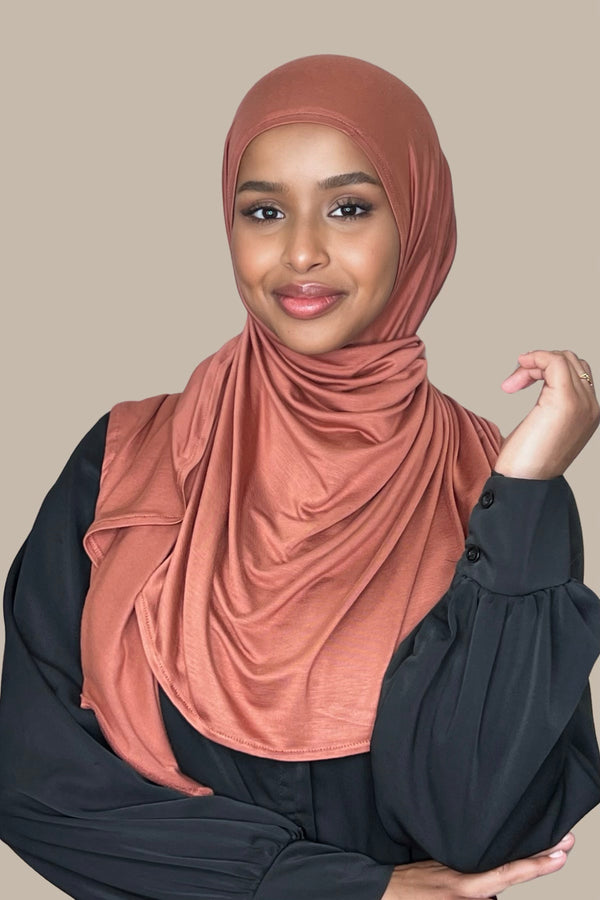 Pre-Sewn Jersey Hijab-Brick Red