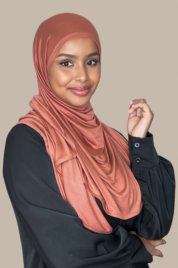 Pre-Sewn Jersey Hijab-Brick Red