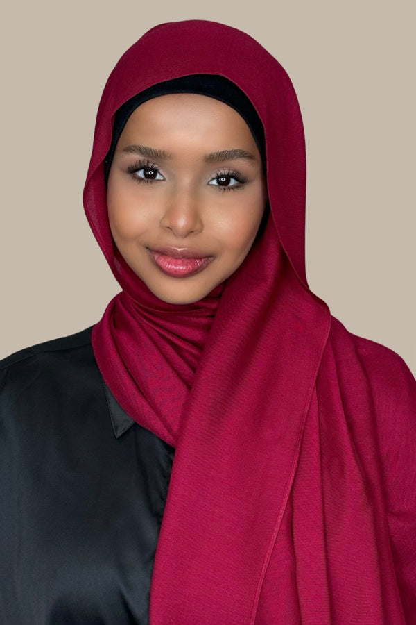 Cotton Modal Hijab-Berry Red