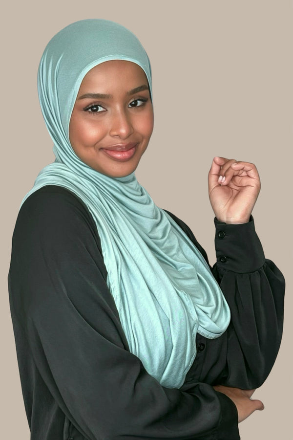 Pre-Sewn Jersey Hijab-Pale Cyan