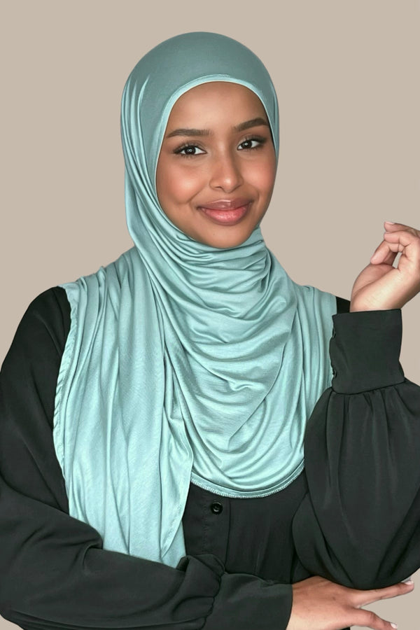 Pre-Sewn Jersey Hijab-Pale Cyan