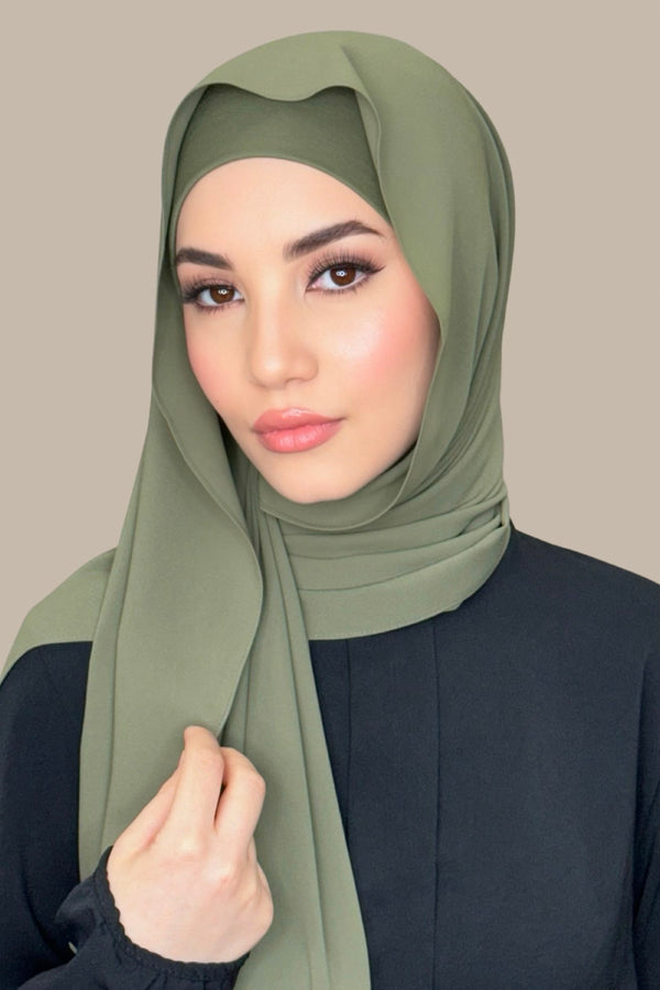 Matching Chiffon Hijab Set-Dusty Olive