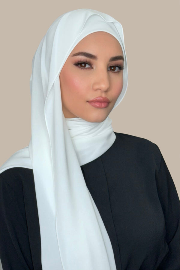 Matching Chiffon Hijab Set-White