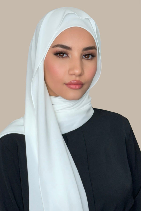 Matching Chiffon Hijab Set-White