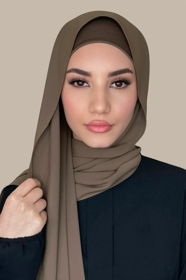 Matching Chiffon Hijab Set-Swiss Brown