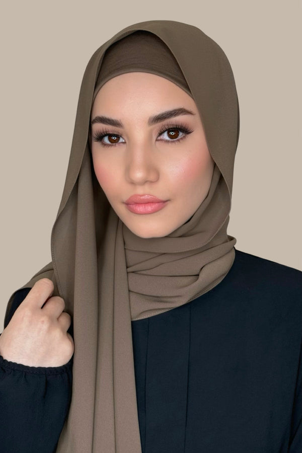 Matching Chiffon Hijab Set-Swiss Brown