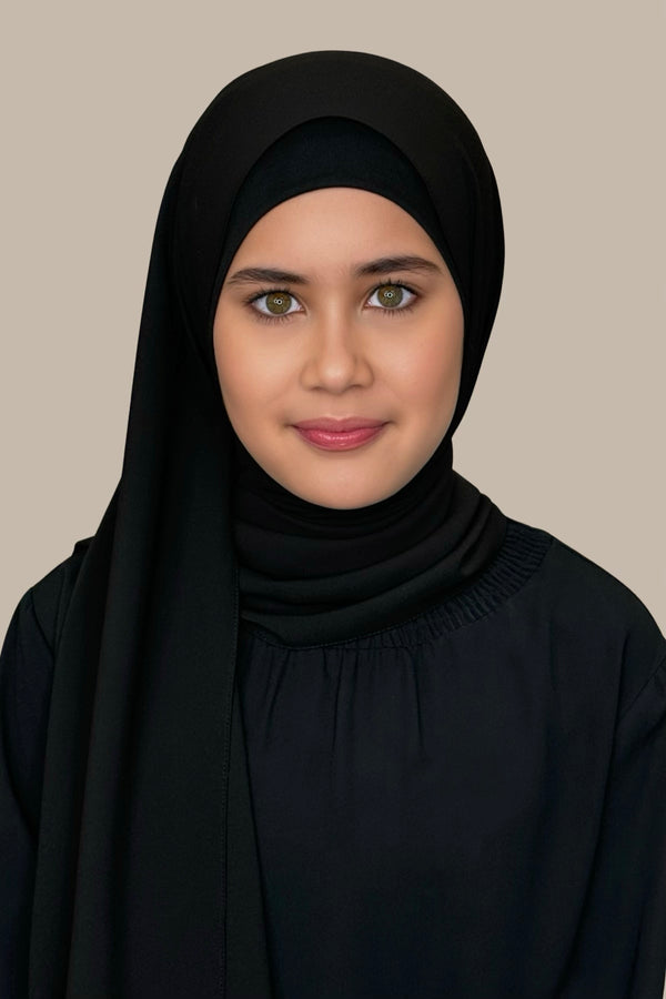 Modish Girl Matching Chiffon Hijab Set-Black