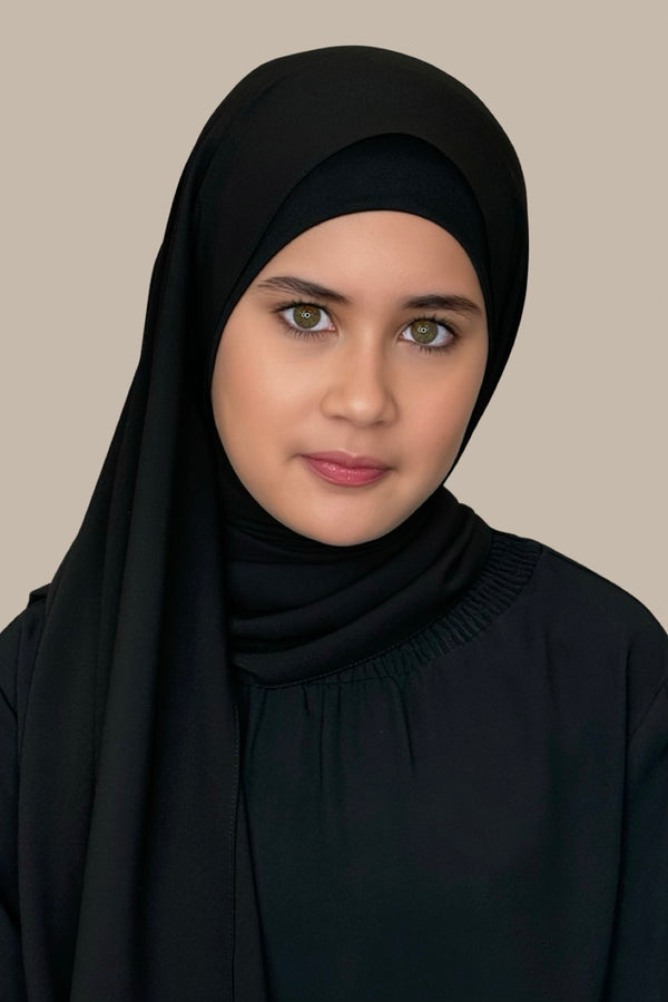 Modish Girl Matching Chiffon Hijab Set-Black