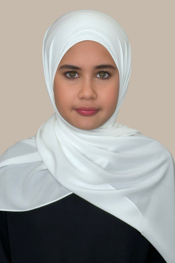 Modish Girl Matching Chiffon Hijab Set-White