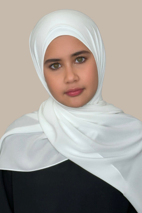 Modish Girl Matching Chiffon Hijab Set-White
