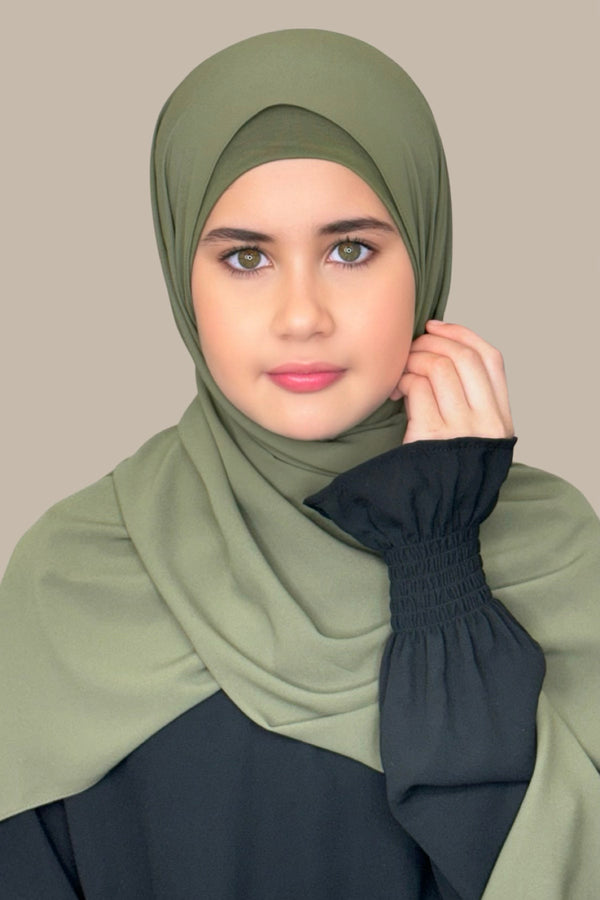 Modish Girl Matching Chiffon Hijab Set-Dusty Olive