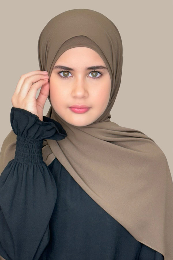 Modish Girl Matching Chiffon Hijab Set-Swiss Brown
