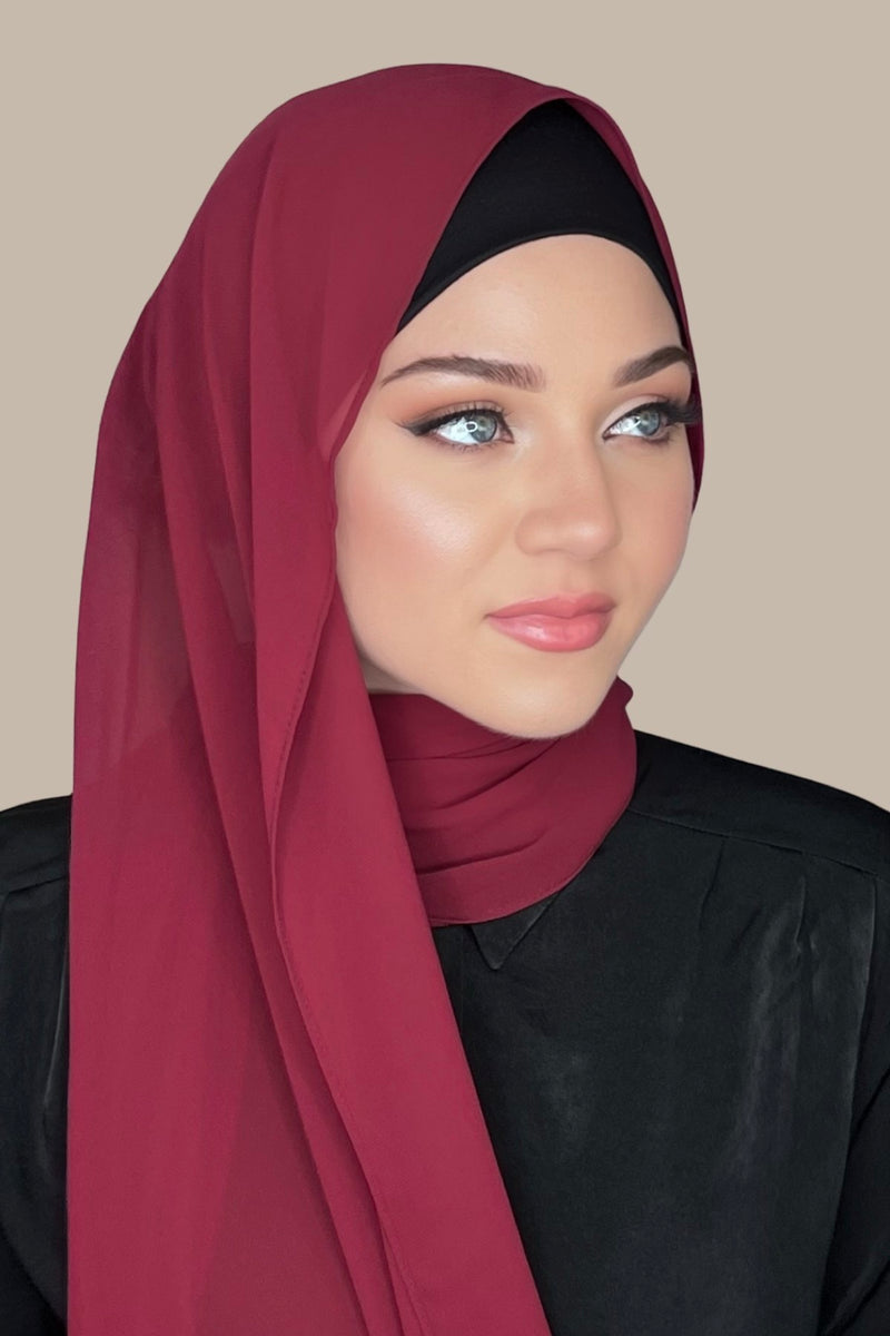 Luxury Chiffon Hijab-Berry Red