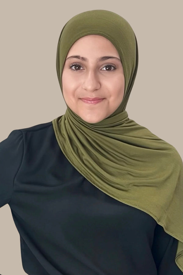 Modish Girl Pre-Sewn Jersey hijab-Olive Green