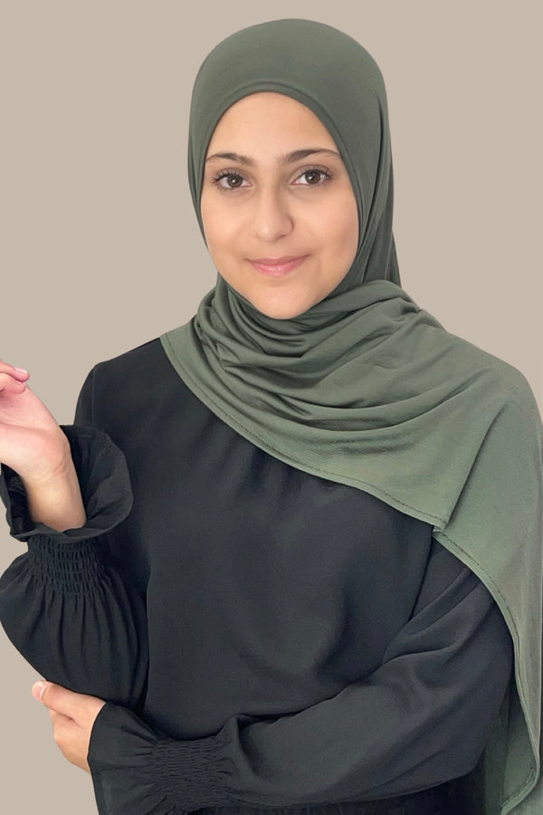 Modish Girl Pre-Sewn Jersey Hijab-Army Green