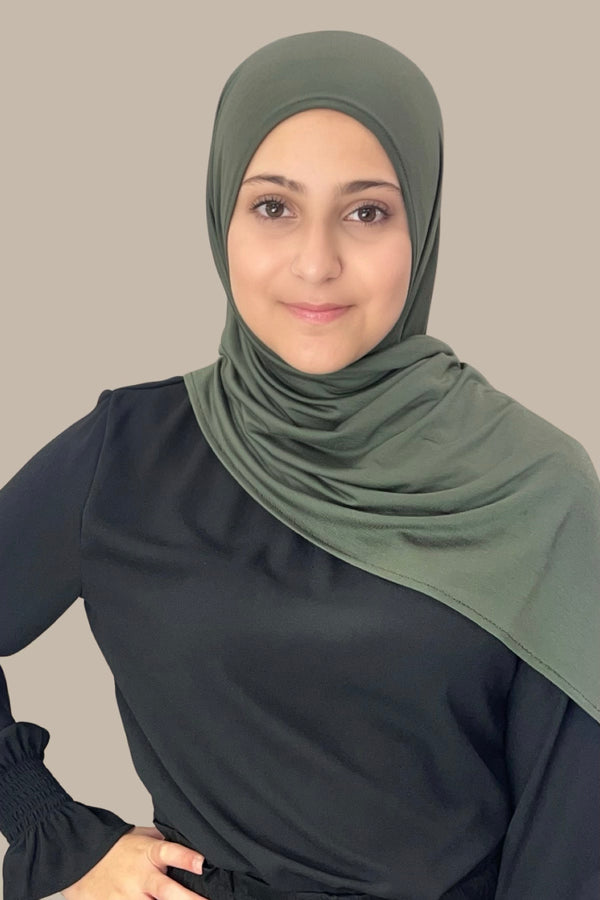 Modish Girl Pre-Sewn Jersey Hijab-Army Green