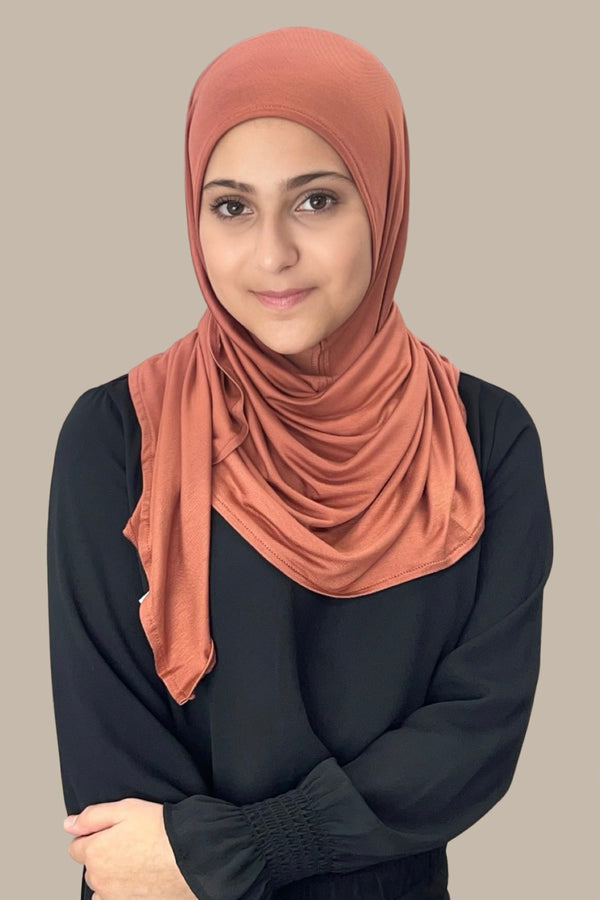 Modish Girl Pre-Sewn Jersey Hijab-Brick Red