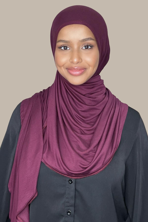Pre-Sewn Jersey Hijab-Wine