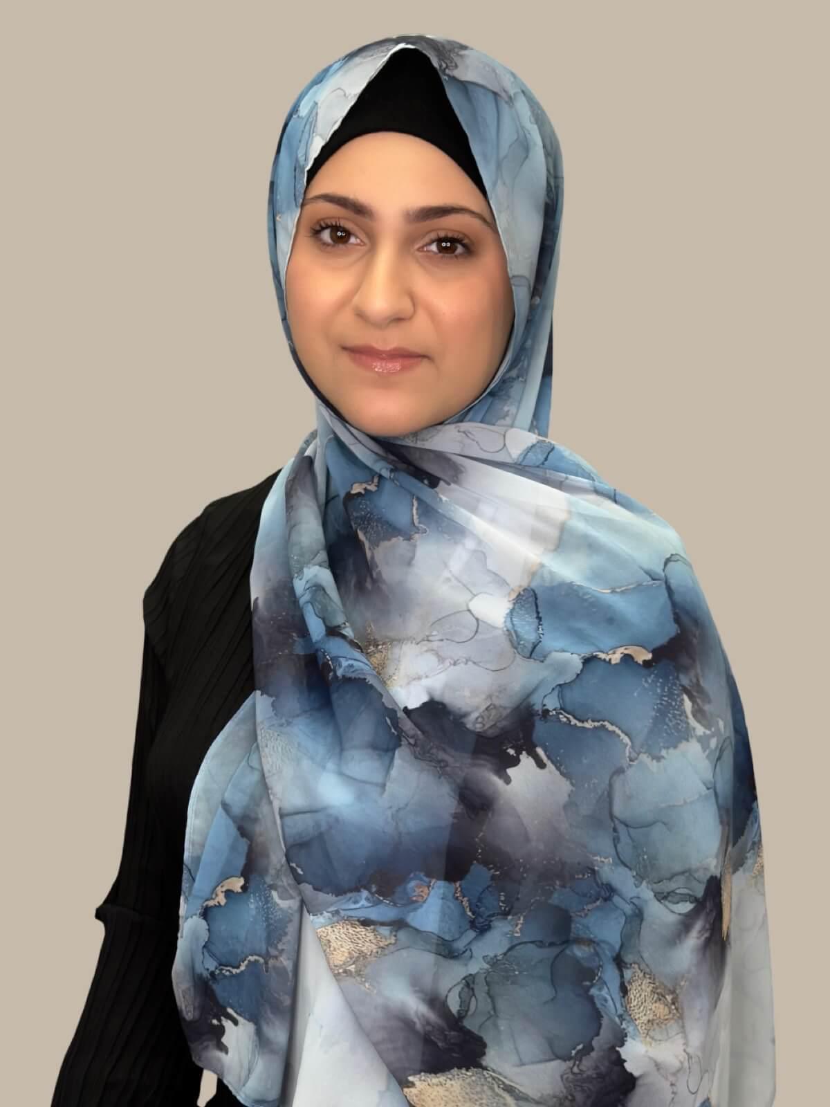 Modish Girl Printed Chiffon Hijab- Arctic Mist