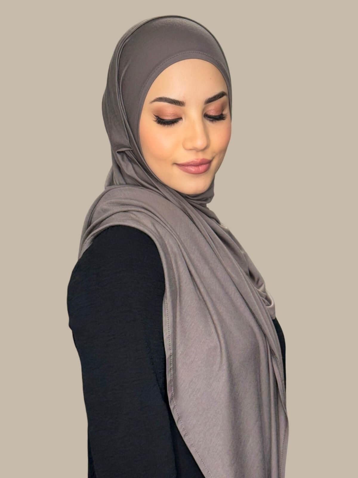 Hazel Pre-Sewn Jersey Hijab, side view on model