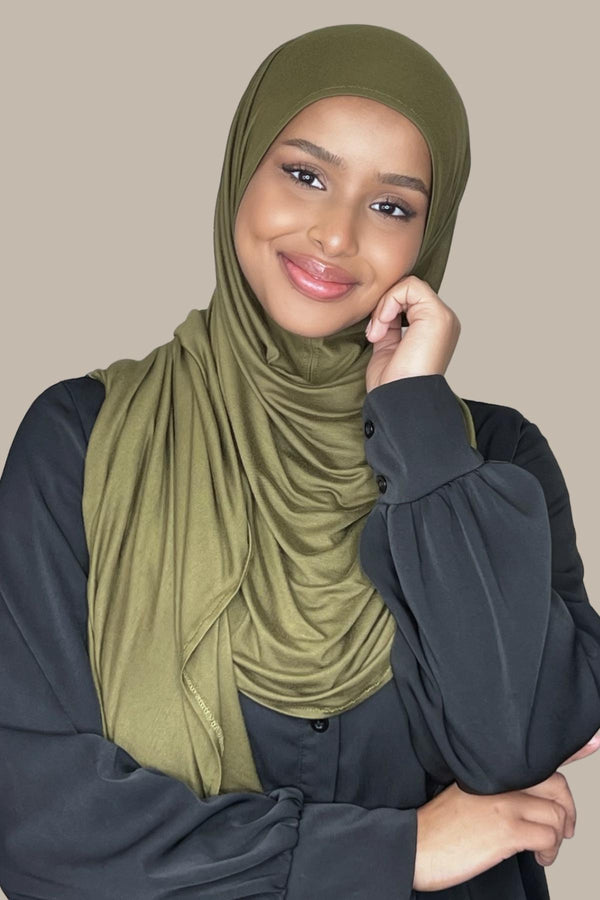 Instant Premium Jersey Hijab-Olive Green